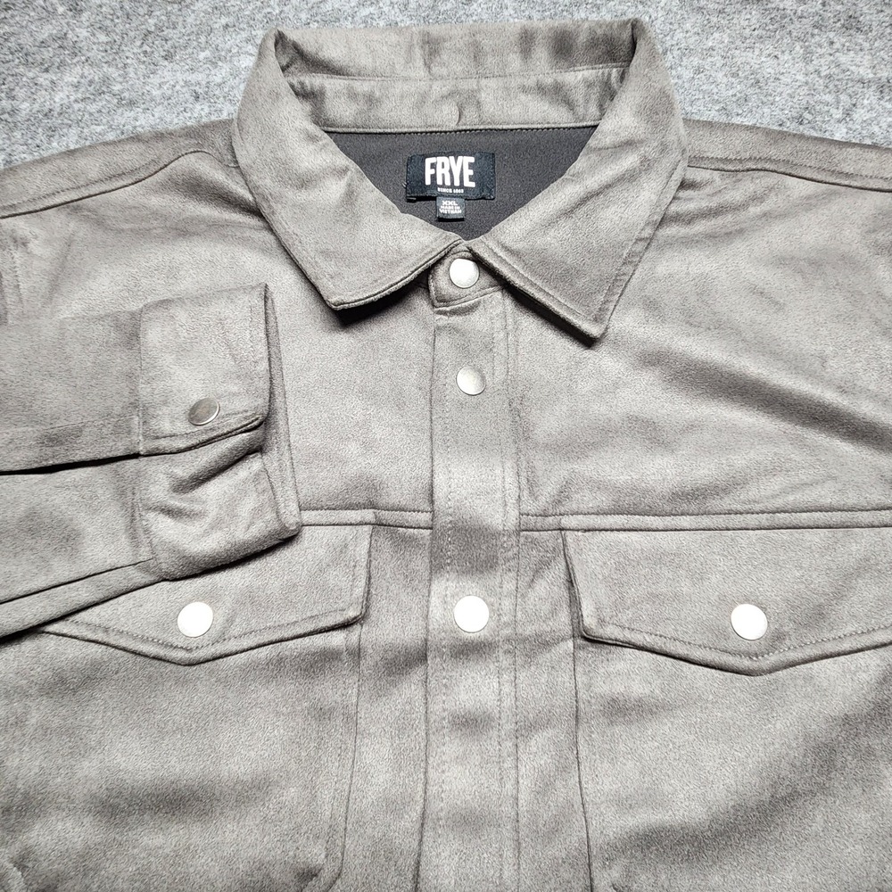 Frye Mens Faux Suede Snap Button Western Shirt Jacket Shacket Grey XXL Pockets